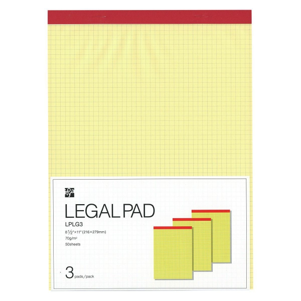 リーガルパッド A4変型サイズ（Lサイズ）用紙サイズ216×279mm 方眼 50