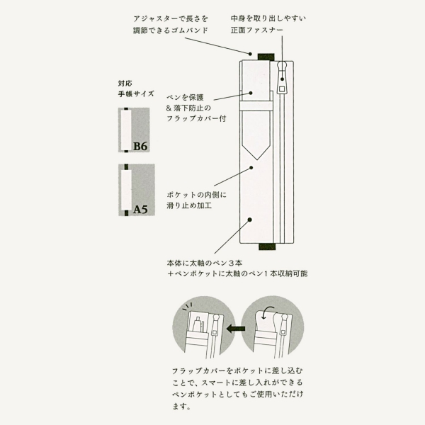 ブックバンドペンケース B6からa5サイズ用 黒 文房具と文具通販のkdm