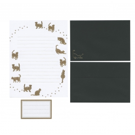 レターセット 黒猫 封筒付き 水彩 金箔 かわいい 文房具と文具通販のkdm